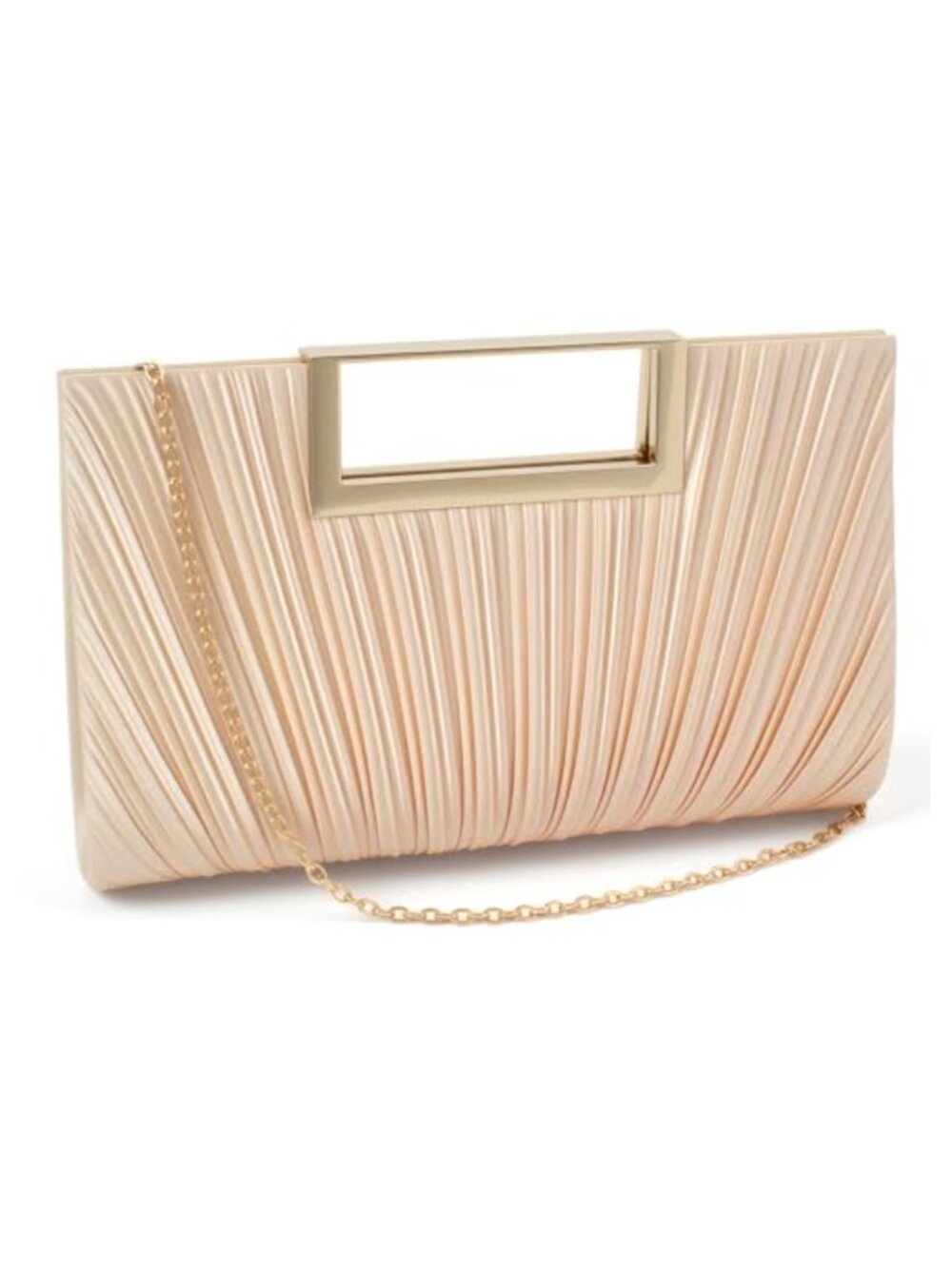 Pleated Satin Evening Clutch Formal Wedding Handbag Detachable Chain